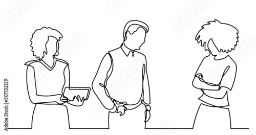 continuous line drawing of business people talking