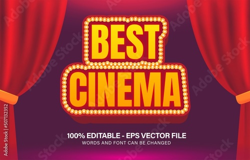 3d red cinema Text efffect for awarding cinema, poster, assets, and etc. photo