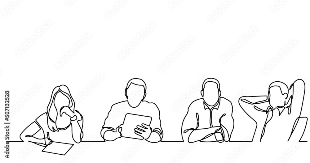 continuous line drawing of office workers at business meeting continuous line drawing of office workers at business meeting