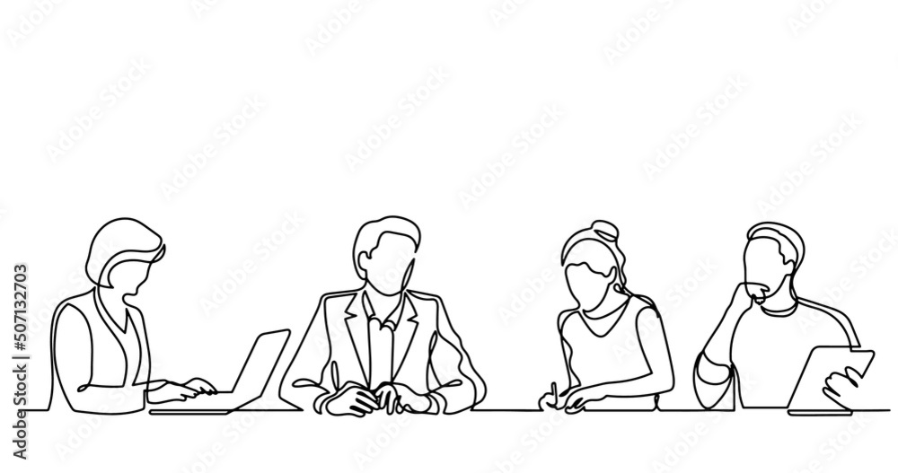 continuous line drawing of office workers at business meeting continuous line drawing of office workers at business meeting