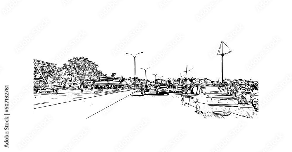 Building view with landmark of Montevideo is the capital of Uruguay. Hand drawn sketch illustration in vector. Building view with landmark of Montevideo is the capital of Uruguay. Hand drawn sketch illustration in vector.