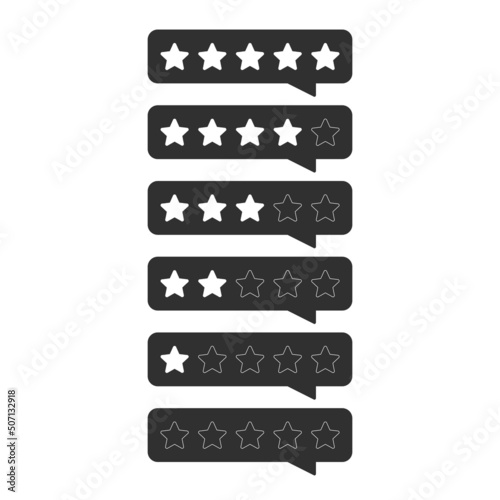 Review rating bubble with stars rate. Customer feedback concept. Template of reviews stars rate. Rank or level of satisfaction rating. Vector illustration in flat style. EPS 10.