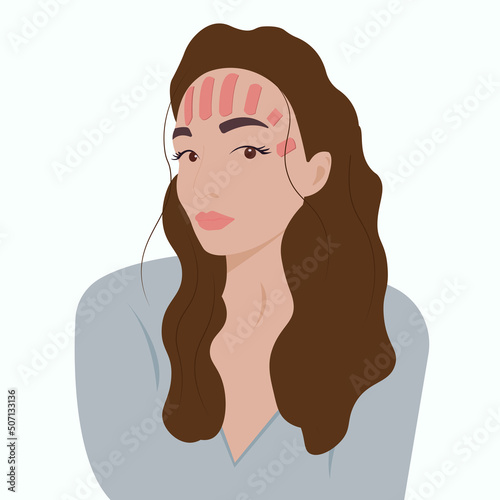 kinesio tape on the face of a brunette girl