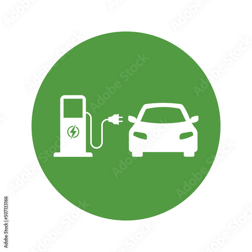 Eco electrocar icon Zero emission vehicle Battery charging station sign