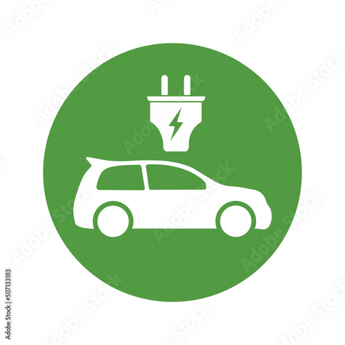 Eco electrocar icon Zero emission vehicle Battery charging station sign