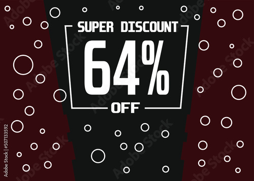Super discount 64%. 64% off discount sale modern banner vector illustration.