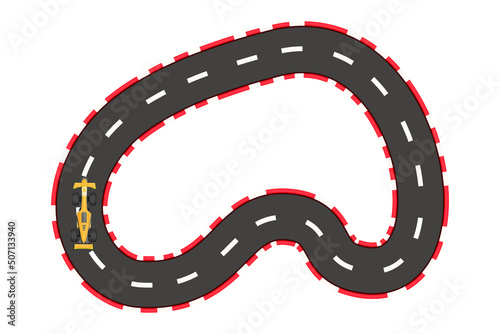 Car race empty road, curve track top view in cartoon style isolated on white background. Sport formula map. 