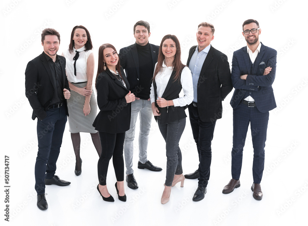 Happy business team with arms crossed over white background Happy business team with arms crossed over white background