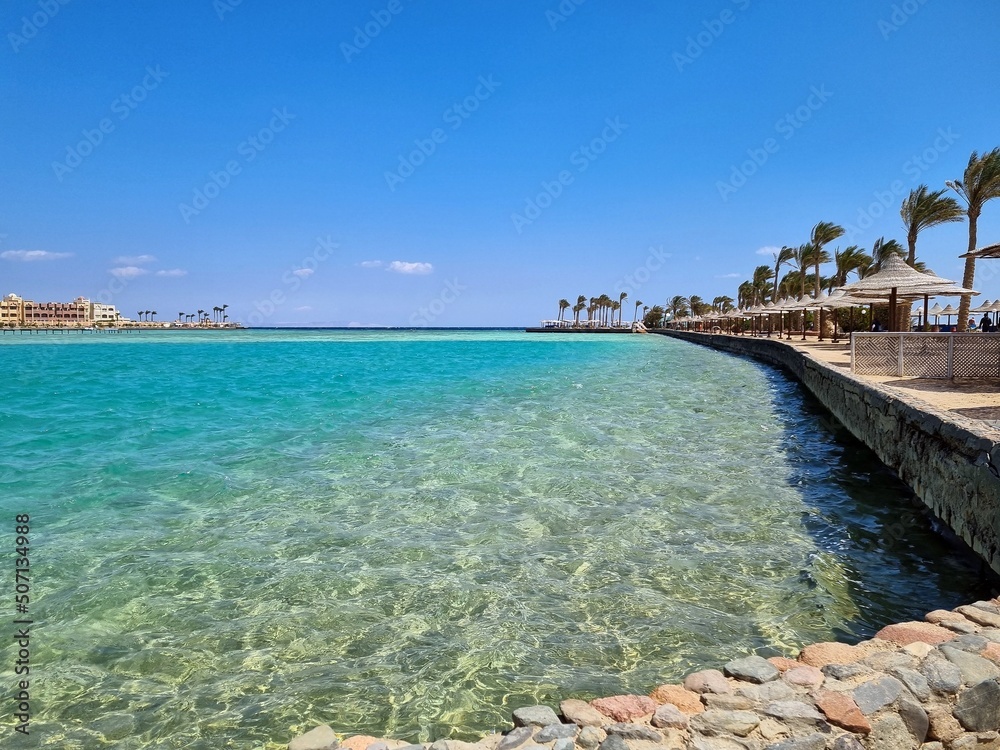 Fototapeta premium Beach at Arabia Azur Resort, in Hurghada, Egypt.