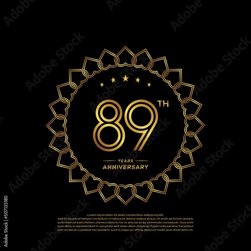 89 years anniversary celebration logotype with gold color, for booklet, leaflet, magazine, brochure poster, banner, web, invitation or greeting card. Vector illustrations. photo
