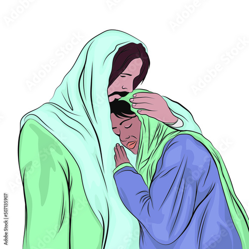 Jesus of Nazareth consoling a woman.