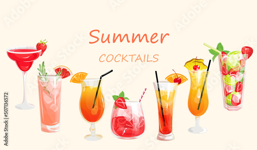 Background of summer cocktails.Summer refreshing drinks,for web advertising,website,menu.