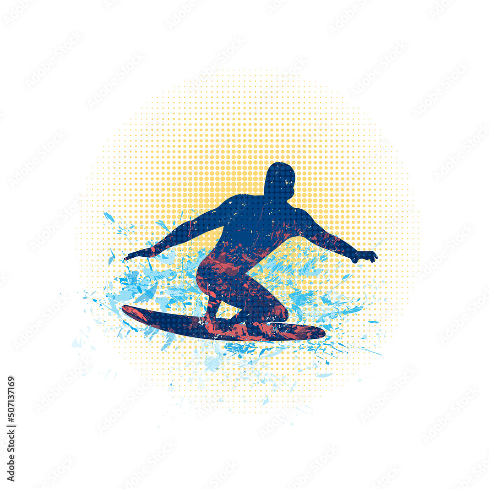 surfer illustration in grunge style