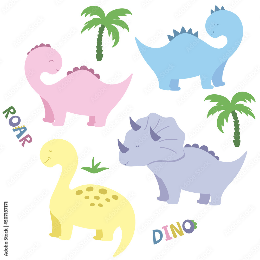 Cute vector print with dinosaur for baby girl and boy. Cartoon hand drawn illustration. Cute vector print with dinosaur for baby girl and boy. Cartoon hand drawn illustration.