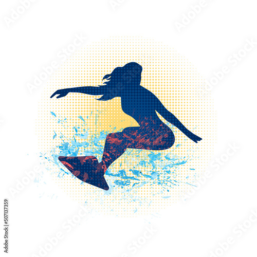 surfer illustration in grunge style