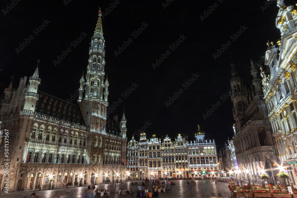 The crowded Grand Place at the night, Brussels, Belgium