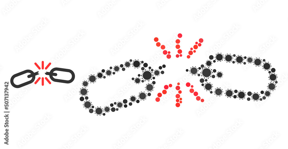 Chain fail mosaic icon. Vector mosaic is organized from scattered virus cell parts. Virus cell collage chain fail icon. Chain fail mosaic for breakout images.