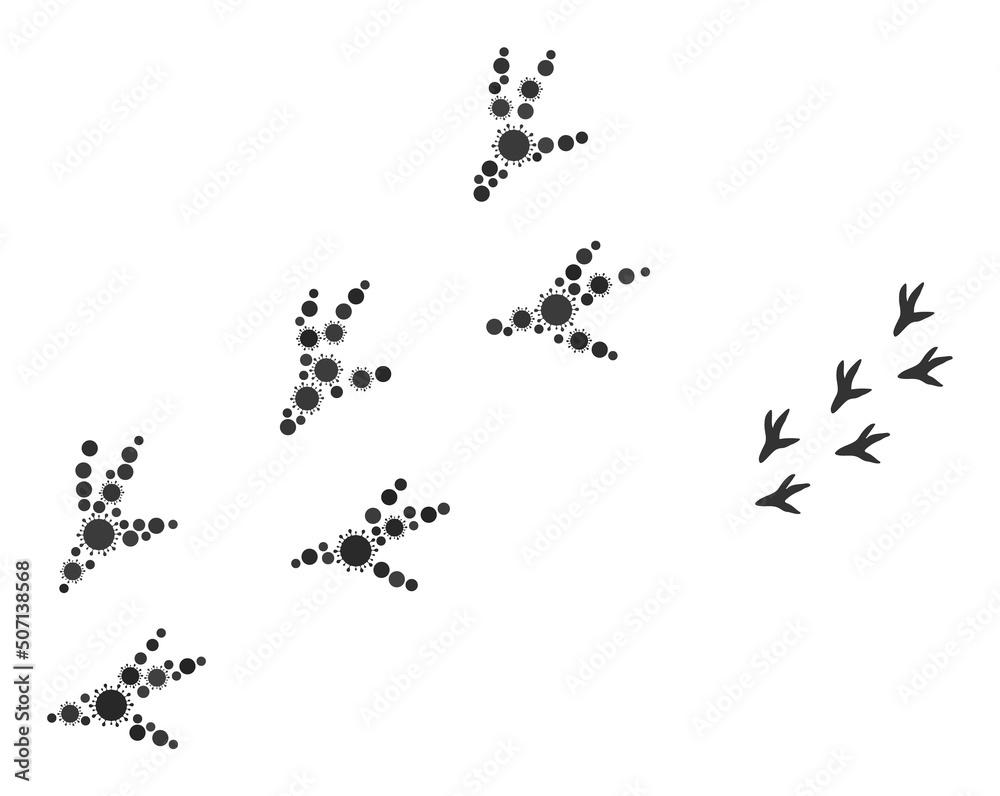 Obraz premium Bird steps mosaic icon. Vector mosaic is formed with random virulent items. Virus mosaic bird steps icon. Bird steps mosaic for breakout images.