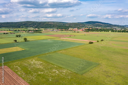 landscape with field in the werra valley between Hesse and Thuringia at Herleshausen
