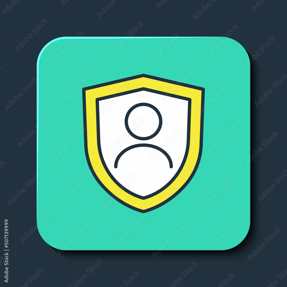 Filled outline Life insurance with shield icon isolated on blue background. Security, safety, protection, protect concept. Turquoise square button. Vector Filled outline Life insurance with shield icon isolated on blue background. Security, safety, protection, protect concept. Turquoise square button. Vector