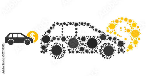 Car leasing mosaic icon. Vector mosaic is designed from random bacterium items. Covid-2019 mosaic car leasing icon. Car leasing mosaic for pandemic templates.