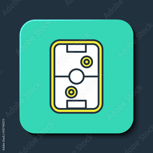 Filled outline Air hockey table icon isolated on blue background. Turquoise square button. Vector
