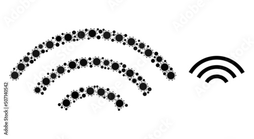 Broadcasting waves mosaic icon. Vector mosaic made from randomized infection elements. Bacterium mosaic broadcasting waves icon. Broadcasting waves mosaic for breakout images.
