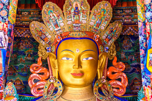 Beautiful and respectful golden buddha statue (Maitreya Buddha statue) in Thiksey monastery temple , Leh-Ladakh , India © Sumit