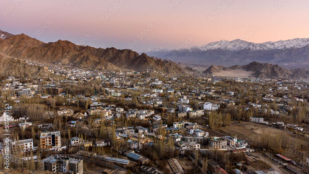 Landscape of Leh city at evening in Leh, Ladakh, India