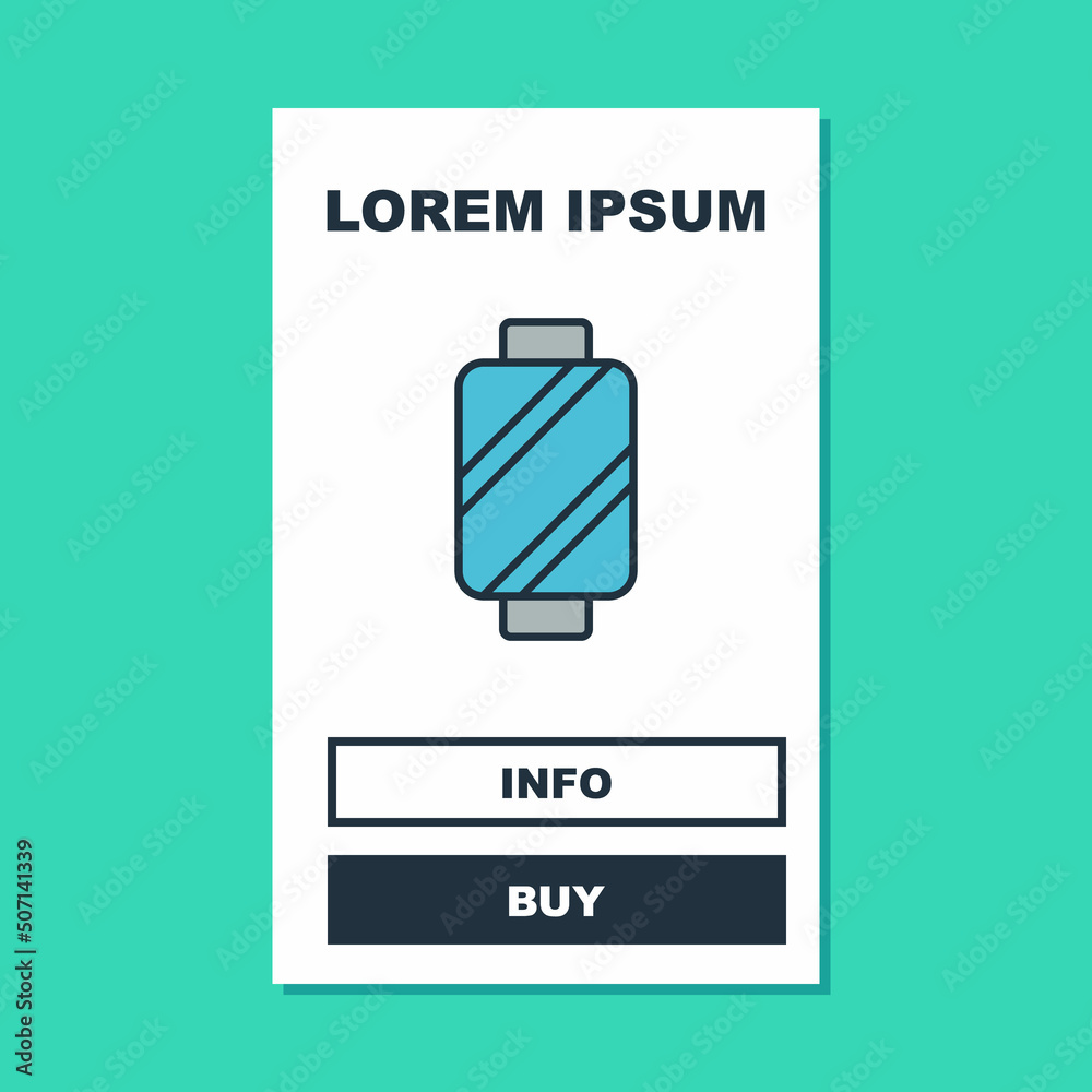 Filled outline Sewing thread on spool icon isolated on turquoise background. Yarn spool. Thread bobbin. Vector Filled outline Sewing thread on spool icon isolated on turquoise background. Yarn spool. Thread bobbin. Vector