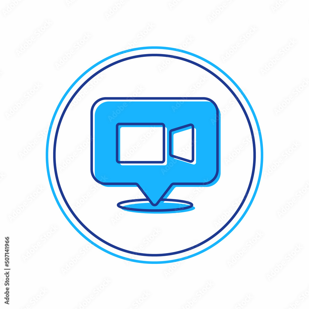 Filled outline Video chat conference icon isolated on white background. Online meeting work form home. Remote project management. Vector