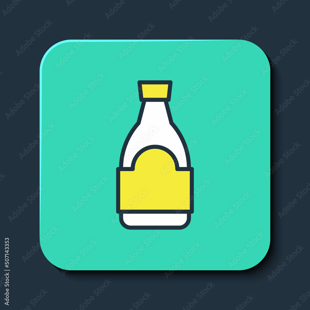 Filled outline Soy sauce bottle icon isolated on blue background. Turquoise square button. Vector Filled outline Soy sauce bottle icon isolated on blue background. Turquoise square button. Vector