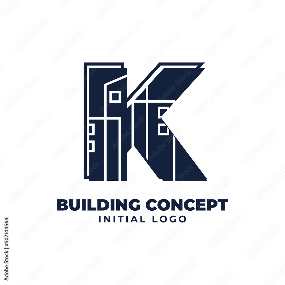 letter K with building object initial vector logo design suitable for real estate and property business