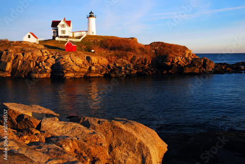 The Nubble Lighthouse on the rocky coast of Maine