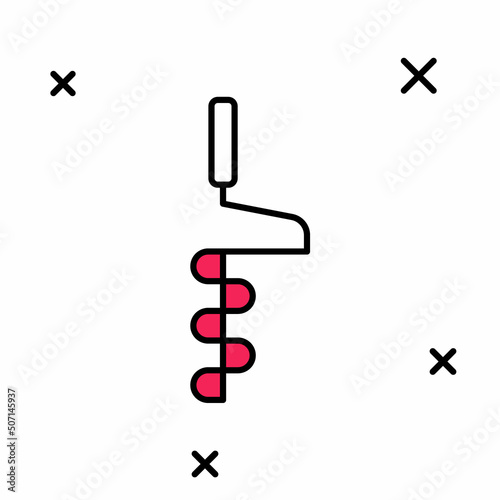 Filled outline Hand ice drill for winter fishing icon isolated on white background. Vector