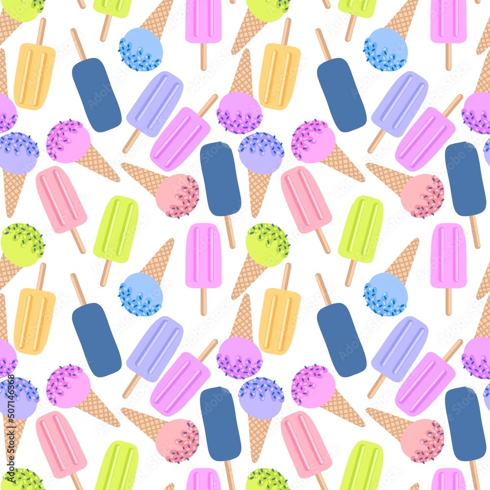 Summer seamless cartoon ice cream pattern textiles and packaging and gifts and linens and kids and wrapping paper