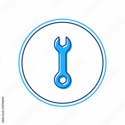 Filled outline Wrench spanner icon isolated on white background. Spanner repair tool. Service tool symbol. Vector