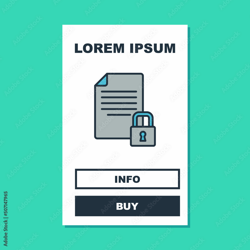 Filled outline Document and lock icon isolated on turquoise background. File format and padlock. Security, safety, protection concept. Vector Filled outline Document and lock icon isolated on turquoise background. File format and padlock. Security, safety, protection concept. Vector