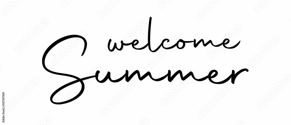 Welcome Summer phrase modern ink brush lettering sign on white background