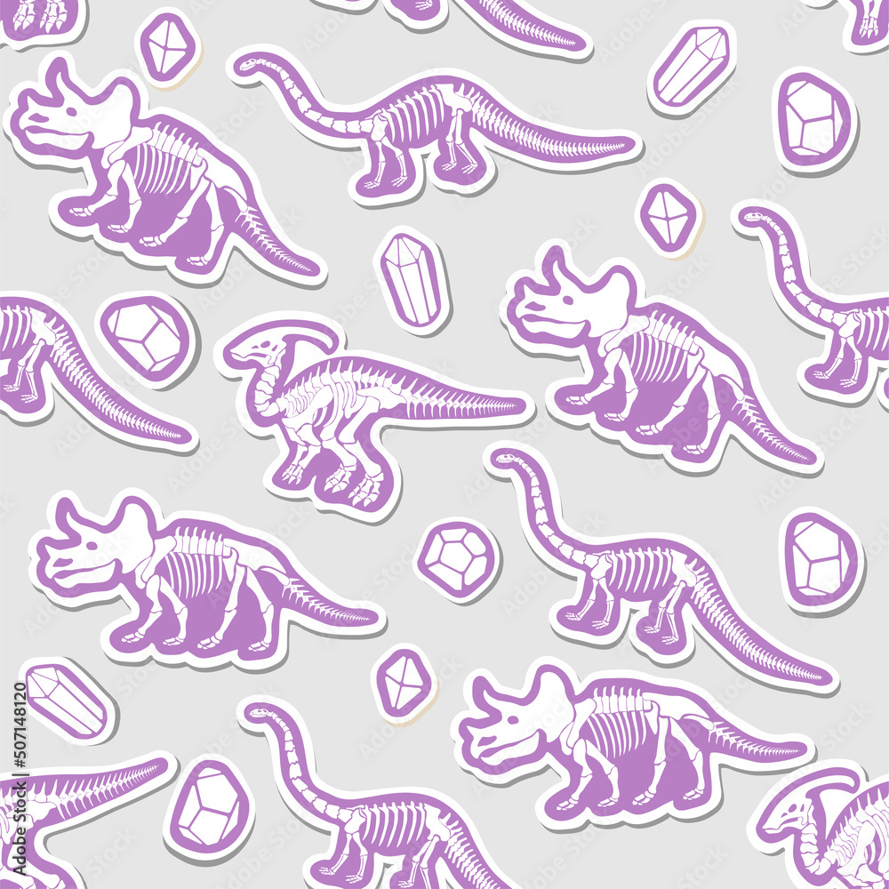 Obraz premium Sticker vector pattern with dinosaur skeleton. 