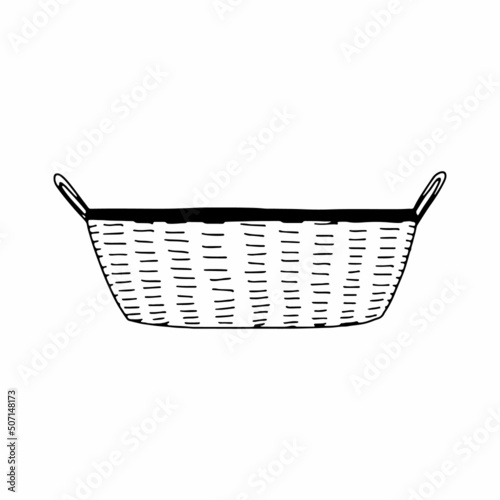 Wicker basket. For storage. Linear vector illustration, contour image.
