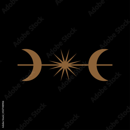 Boho Minimalist Gold Symbol Silhouette. Boho Poster Baby Nursery Talisman Print Template. Boho Graphic Element Icon Pattern Background.