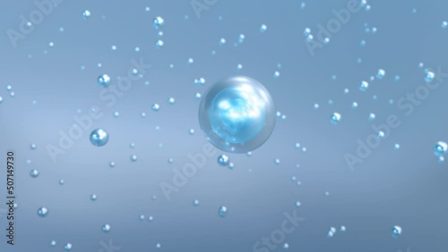 Wallpaper Mural Macro shot of various air bubbles in water rising up on light blue background. Super slow motion Beauty glossy Moisturizing bubble blobs design. 3D animation of Cosmetic serum Torontodigital.ca