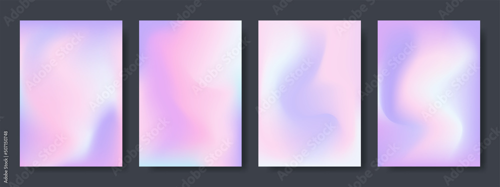 Set of blurred backgrounds with light abstract blurred color gradients. Holographic effect. Templates collection for brochures, posters, banners, flyers and cards. 