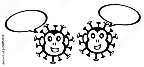 Cartoon smallpox, monkey virus or monkeypox diagnoses. The virus belongs to the genus Orthopoxvirus in the family Poxviridae. infectious disease. Ape face.Vector monkey pox symbol or icon. Stickman.