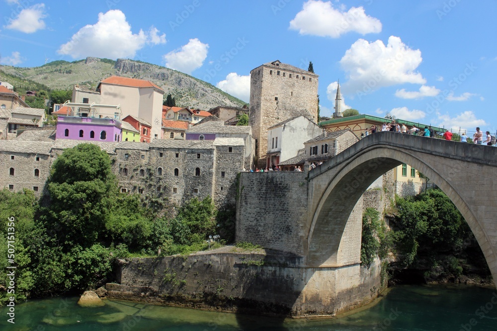 Mostar Old Bridge and Old Town.