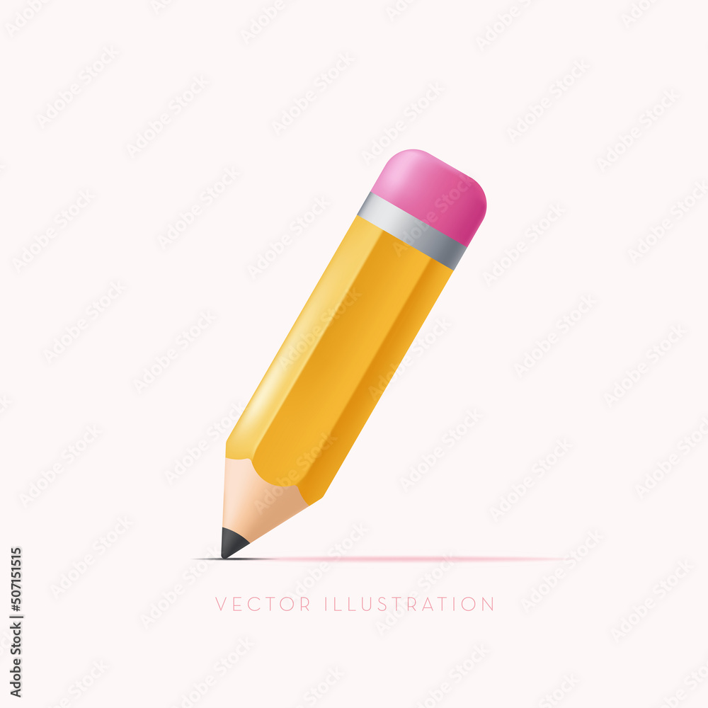 Yellow pencil. The volumetric wooden object for writing and drawing. Vector icon in cartoon minimal style Yellow pencil. The volumetric wooden object for writing and drawing. Vector icon in cartoon minimal style