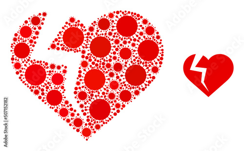 Heart break mosaic icon. Vector mosaic is organized from randomized Covid-2019 parts. Viral mosaic heart break icon. Heart break mosaic for pandemic templates.