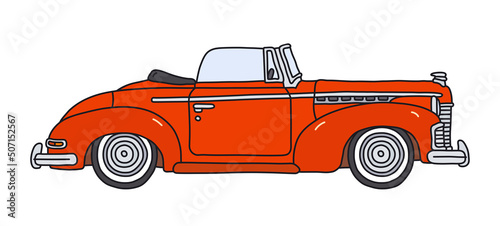 The vectorized hand drawing of an old red convertible