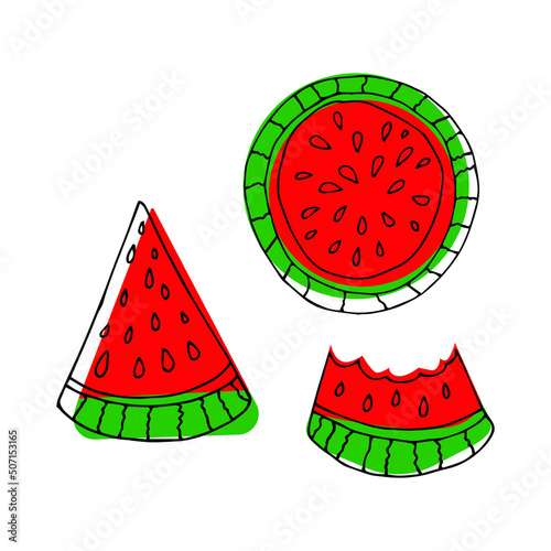 Slice and whole of watermelon outline. Coloring page. Vector illustration isolated on white. photo
